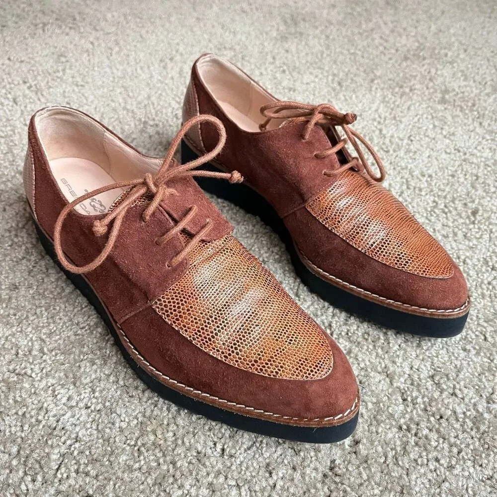 VTG Brenda Zaro Spain Suede Leather Platform Oxford Shoes Size 39